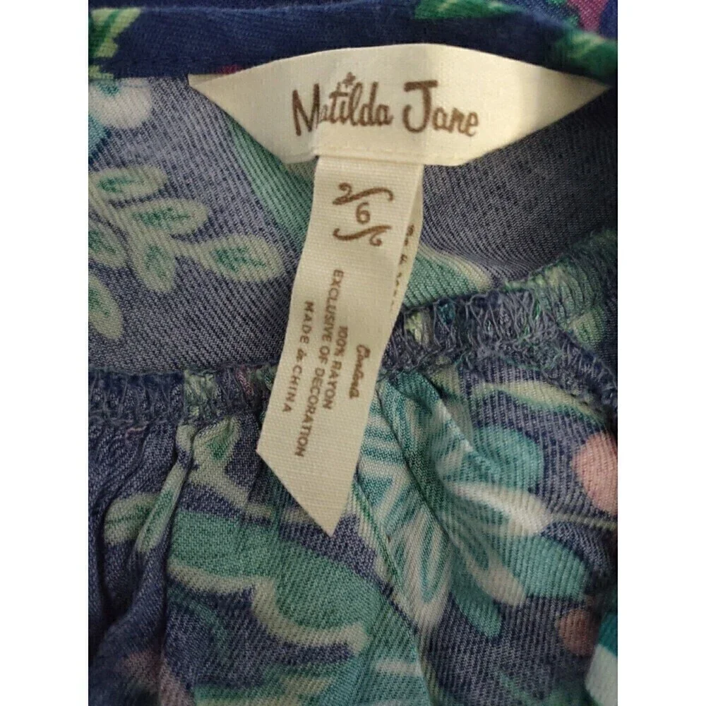 Matilda Jane Merry & Bright Girls Dress Size 6 Blue Floral Ruffles Long Sleeve - Picture 4 of 8
